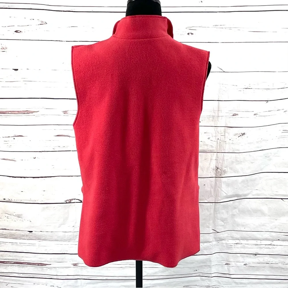 Janska Fleece Vest Womens Size M Red One Button‎ Front 2 Pockets Lagenlook Artsy